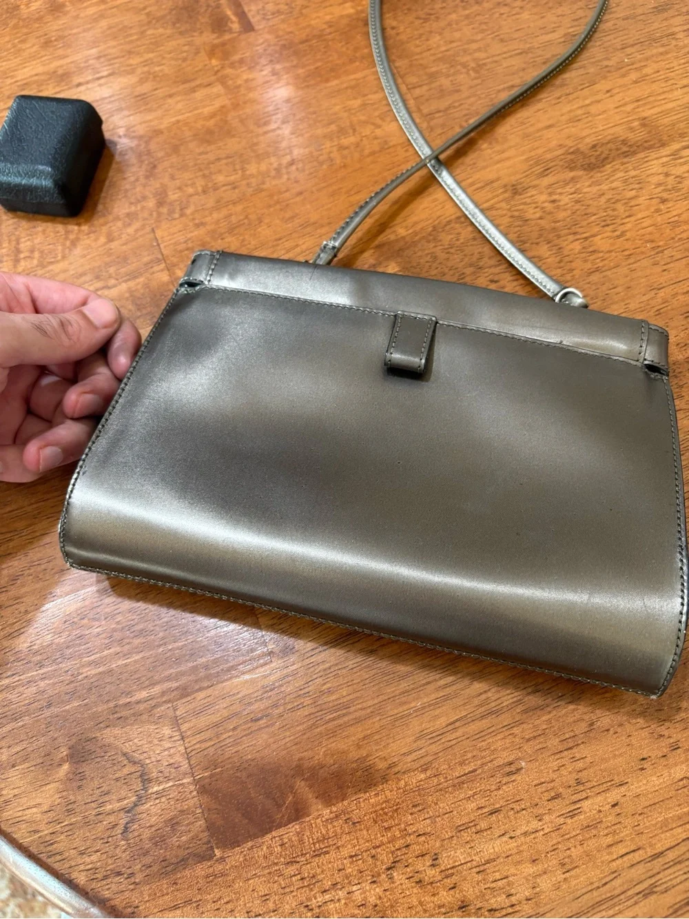 Giorgio Armani Metallic Pewter Leather Crossbody Bag